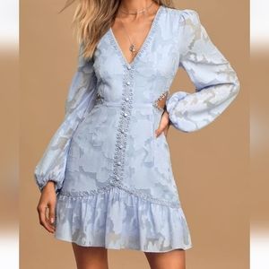 Lulus State of Grace Light Blue Long Sleeve Cutout Mini Dress size L